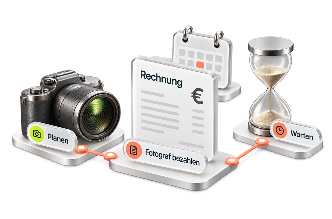 Planifier un rendez-vous, payer le photographe et attendre les photos.