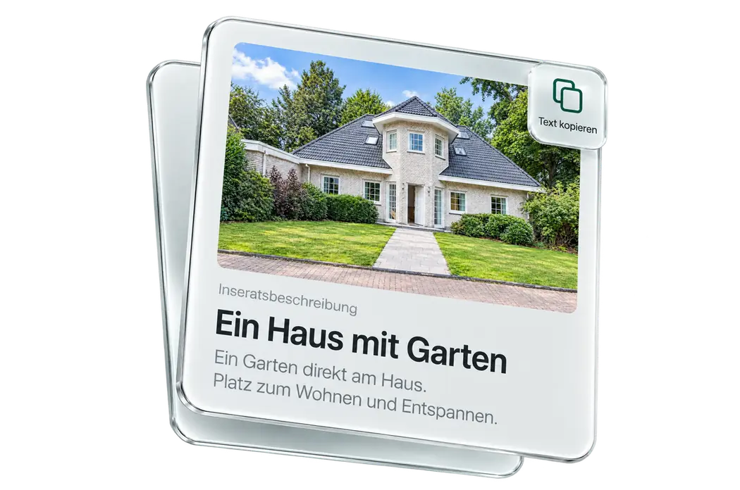 Cartes translucides avec un descriptif en allemand d'une maison avec jardin.