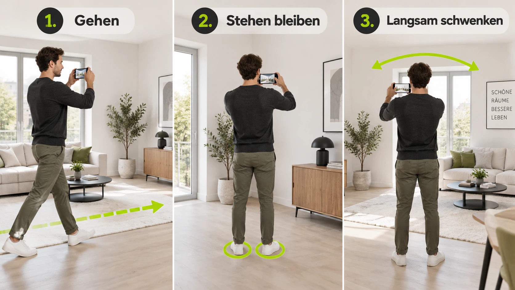 Placez-vous dans un angle, arrêtez-vous, puis tournez lentement
